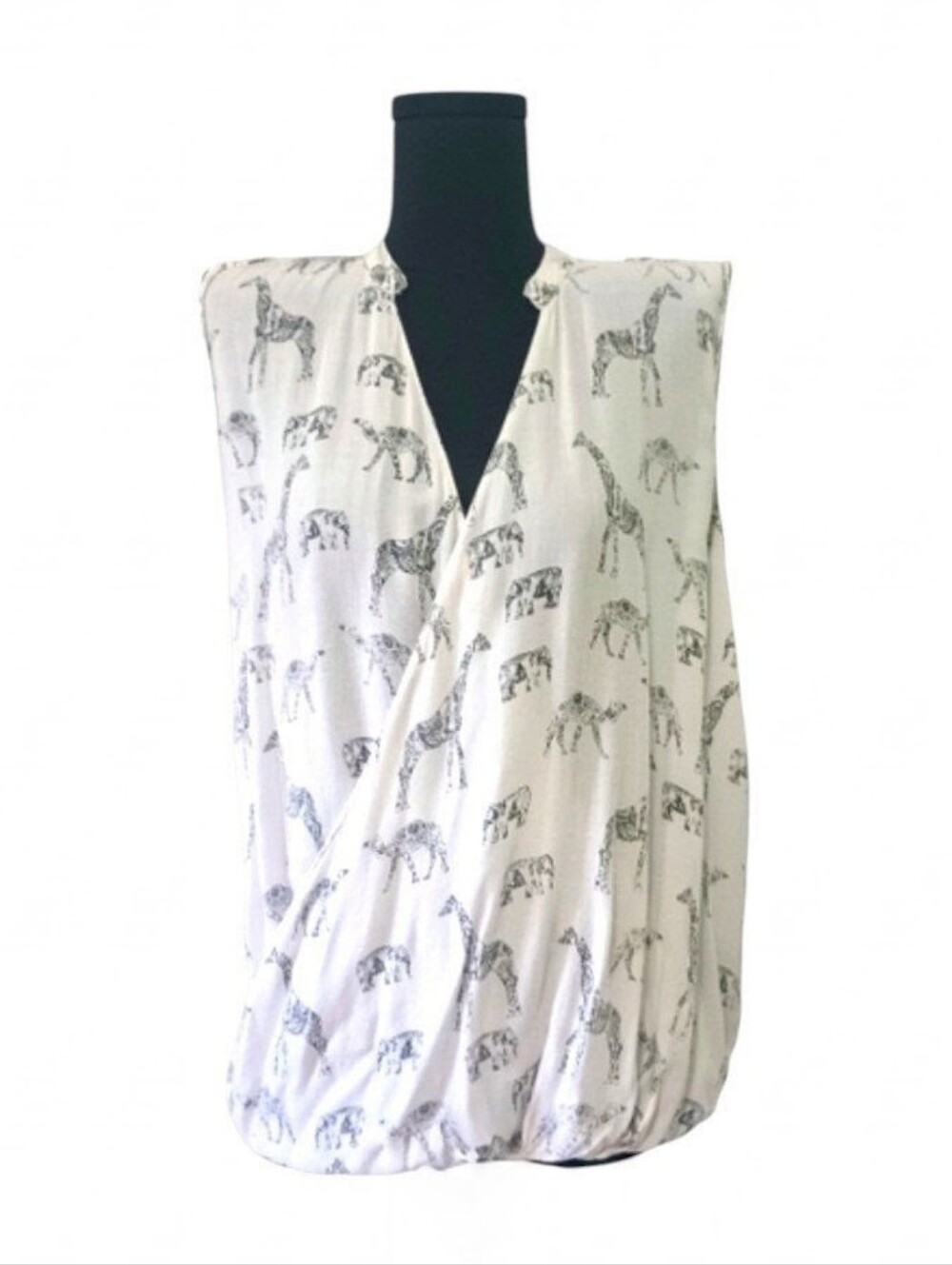 5/$25 No Name Brand Sleeveless Faux Wrap Blouse with Black Exotic Animal Print